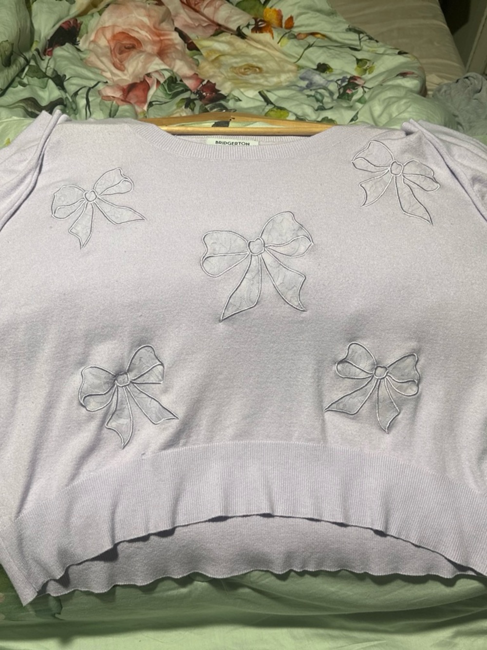 Bridgerton purple bow sweater